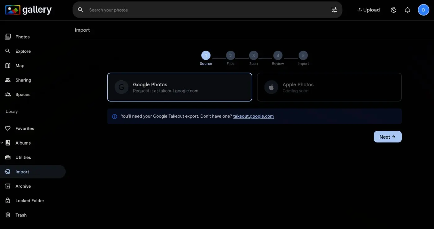 Google Photos import wizard