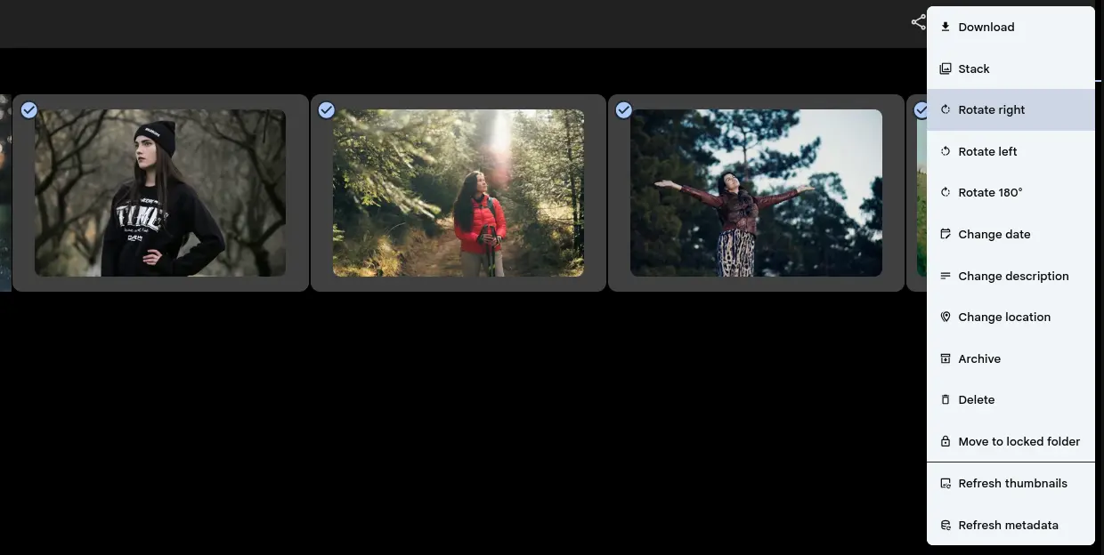 Mehrfachauswahl von Fotos mit Rotate- und Edit-Optionen