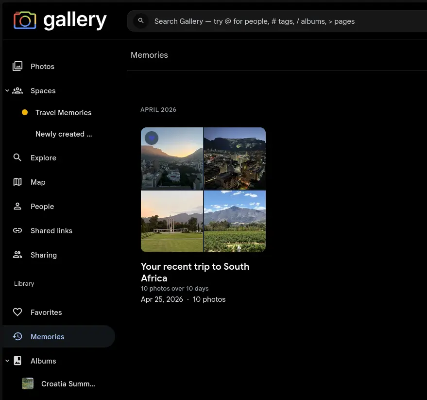 Gallery Memories page showing retained generated memories grouped by the date they were shown