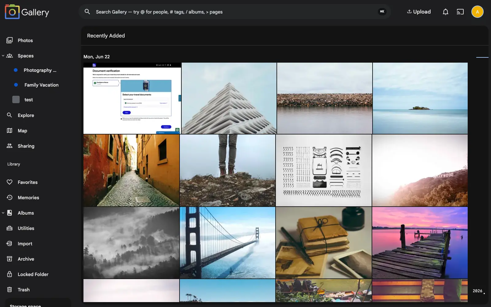 The Recently Added view in Gallery, sorted by when photos arrived