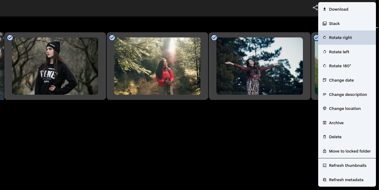 Batch photo selection with rotate and edit options