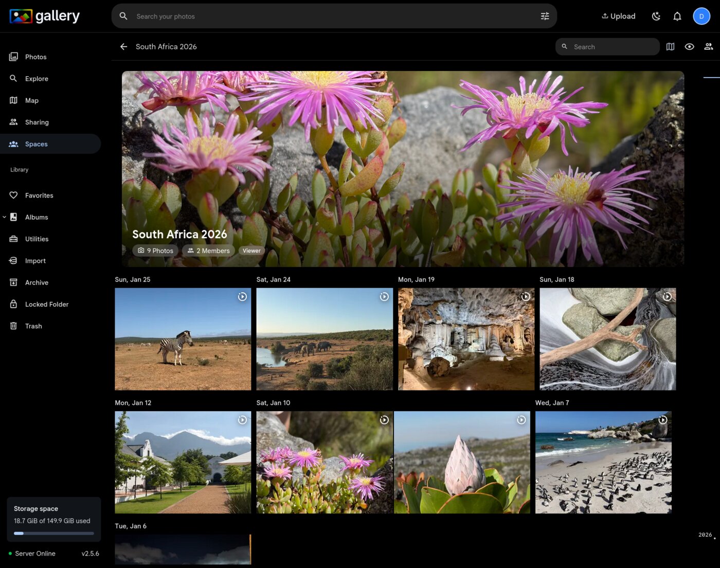 Shared Spaces with photo timeline